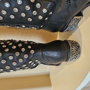 Black and Silver Swarovsky Crystal cowboy style pull on boot  Worn one time!